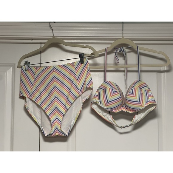 Kate Spade, Women's Seersucker Rainbow Bikini, Size Large - Picture 1 of 6
